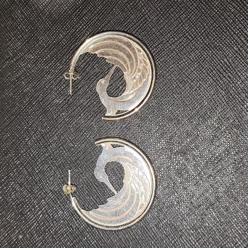 Pewter MWS Peacock Bird Hoop Earrings